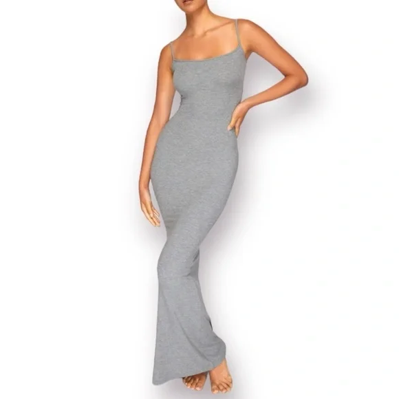 skims grey maxi dress Skims Maxi Slip Dress in Grey – All Dressed Up NZ